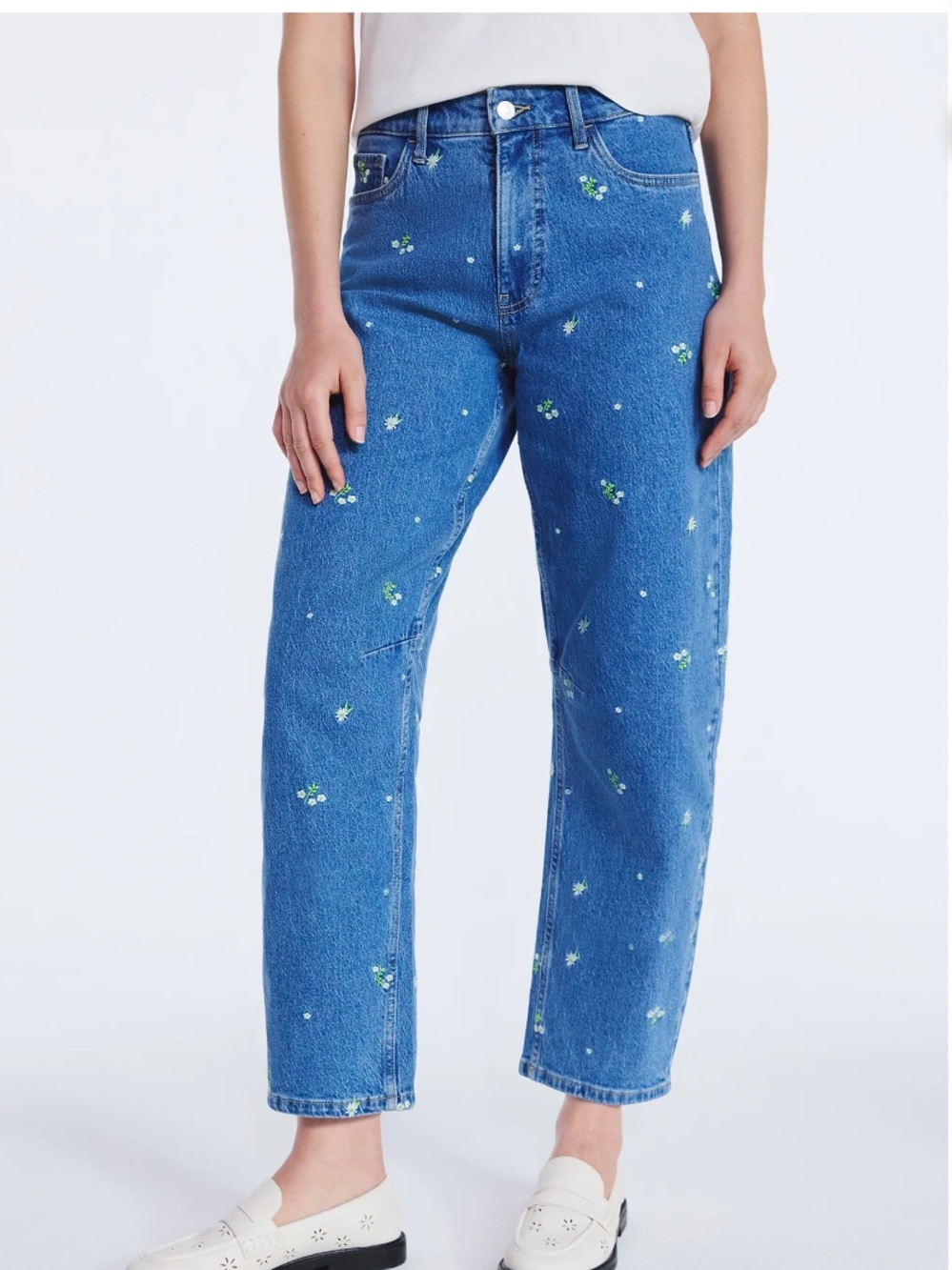 Blue Embroidered Cropped Jeans - Women's Ankle Length